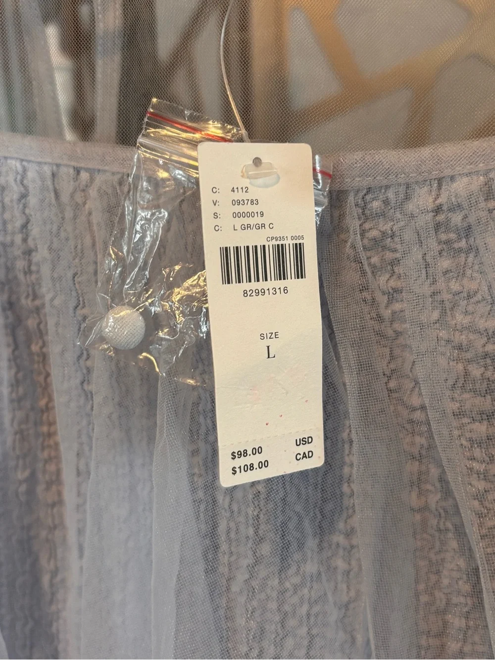 Anthropologie Sheer Tulle Puff Sleeve Smocked Top L NWT